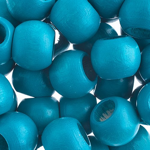 Large Hole Wood Beads - 14x11mm Round - Turquoise (100)