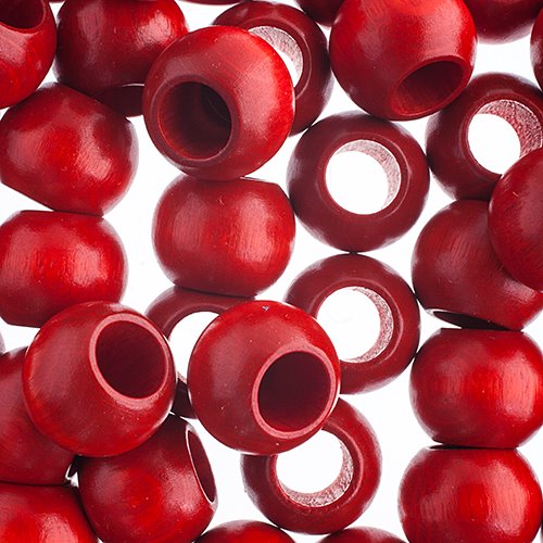 Large Hole Wood Beads - 20x16mm Round - Red (50)