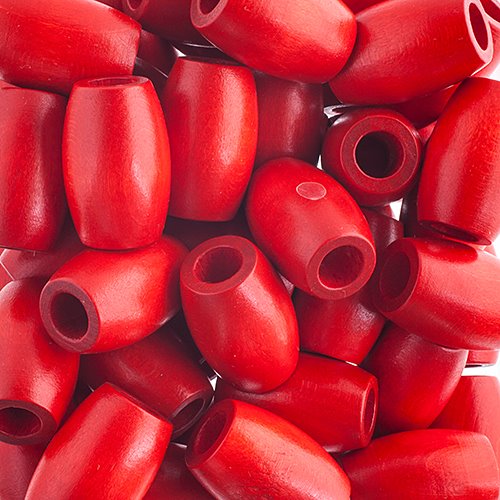 Large Hole Wood Beads - 22x33mm Oval - Red (50)