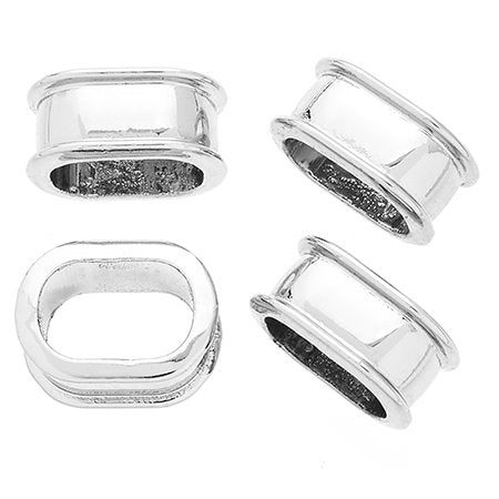 Metal Beads - Large Hole - ID 10mm Oval Channel Bead - Rhodium (4)