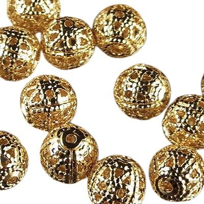 Metal Beads - 6mm - Lacy Filigree Rounds - Bright Goldtone (25)