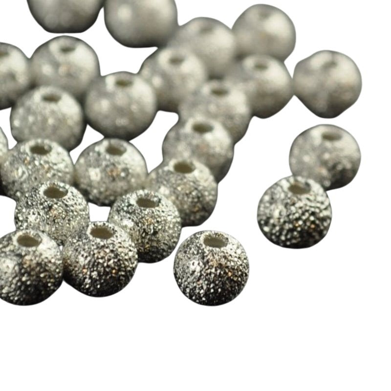 Metal Beads - 4mm - Stardust Round - Bright Silver (100)