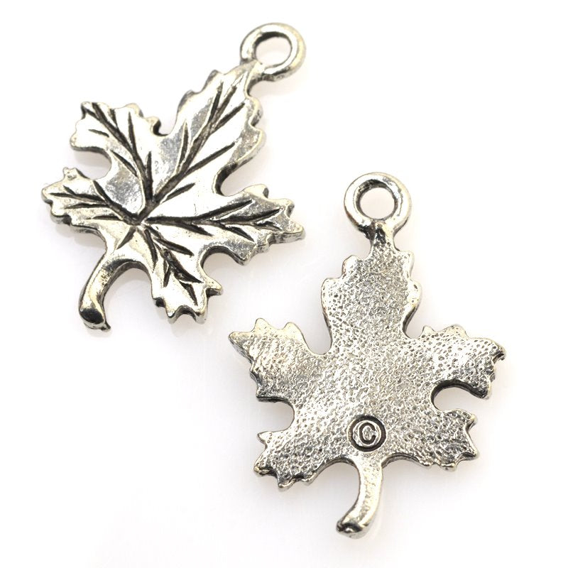 Maple Leaf Charm Antiqued Silver Each