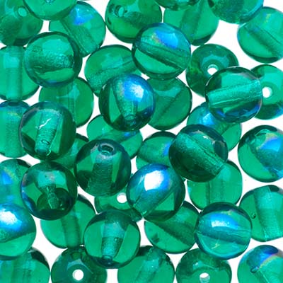 Glass Beads - 6mm - Round - Transparent Emerald AB (50)