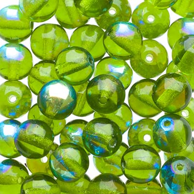 Glass Beads - 6mm - Round - Olivine AB (50)