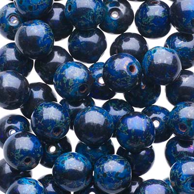 Glass Beads - 6mm - Round - Dark Blue Travertine (50)