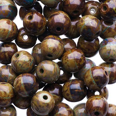 Glass Beads - 6mm - Round - Olivine Travertine (50)