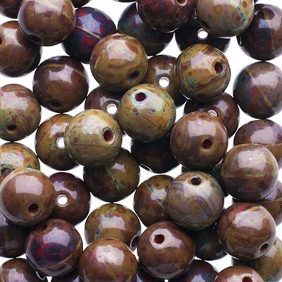 Glass Beads - 6mm - Round - Opaque Red Travertine (50)