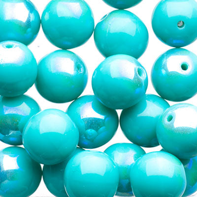 Glass Beads - 8mm - Round - Green Turquoise AB (25)