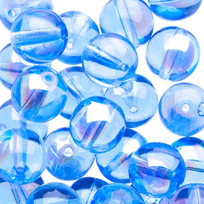 Glass Beads - 8mm - Round - Transparent Light Sapphire AB (25)