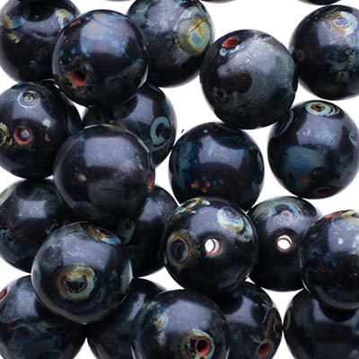 Glass Beads - 8mm - Round - Jet Travertine (25)