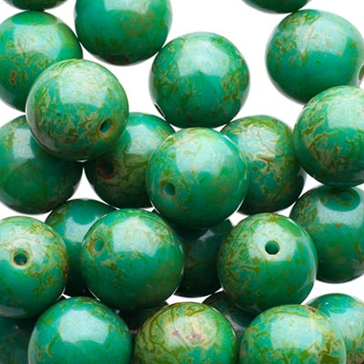 Glass Beads - 8mm - Round - Opaque Turquoise Travertine (25)