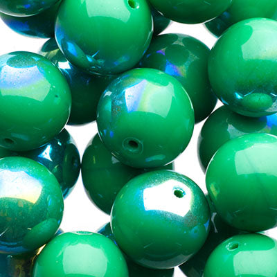 Glass Beads - 10mm - Round - Opaque Green AB (25)