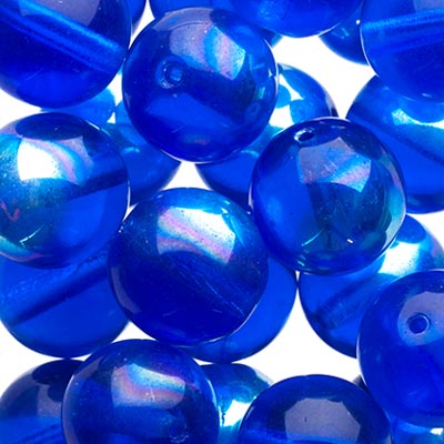 Glass Beads - 10mm - Round - Capri Blue AB (25)