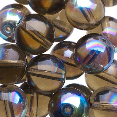 Glass Beads - 10mm - Round - Transparent Black Diamond AB (25)