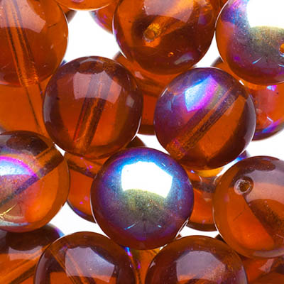 Glass Beads - 10mm - Round - Transparent Topaz AB (25)