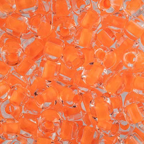 Czech Glass Beads - 4.5mm Rola - Transparent Crystal Color Lined Neon Orange (tu