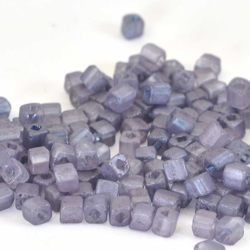 Glass Beads Cubes - 3.4mm - Matte Blue Luster Purple