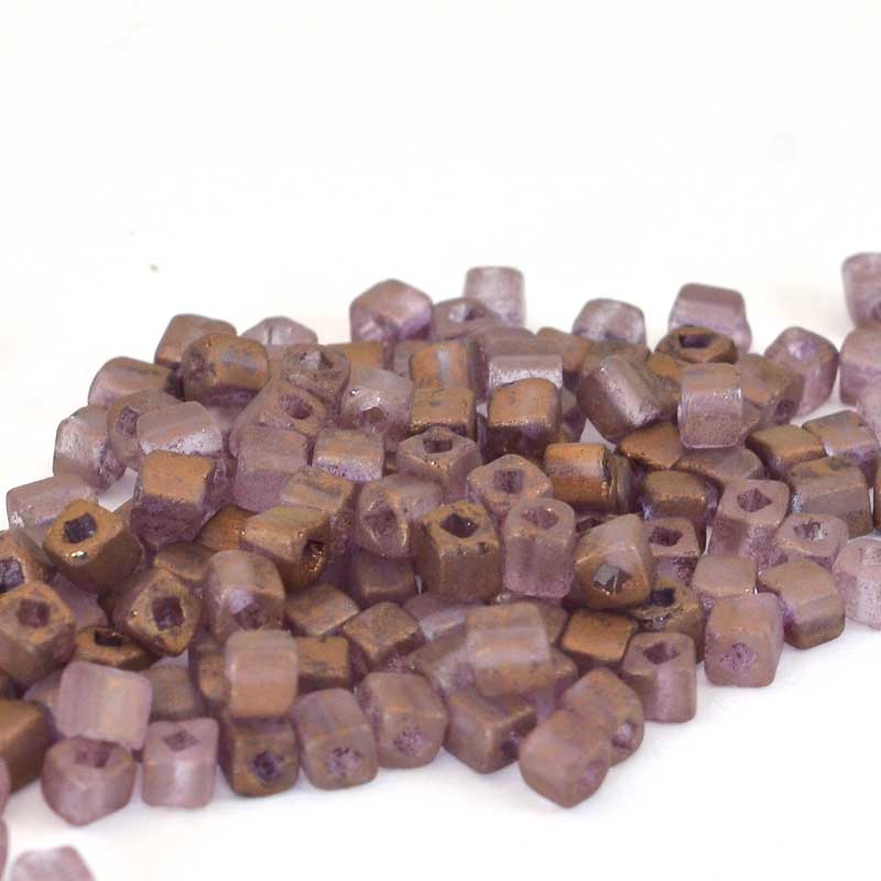 Glass Beads Cubes - 3.4mm - Matte Golden Lustre Amethyst