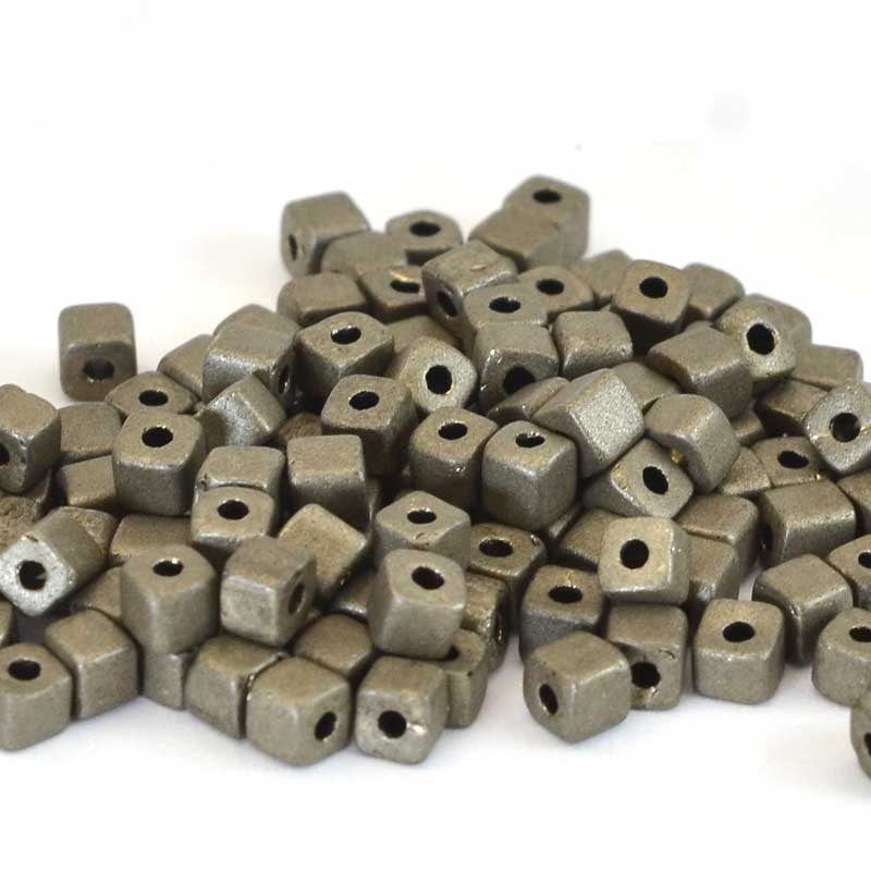 Glass Beads Cubes - 3.4mm - Matte Golden Lustre Slate