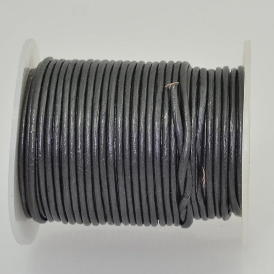 Stringing - 2mm Leather Cord - Dark Grey Metallic (25 meter Spool)