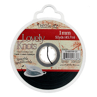 Lovely Knots - 1mm - Braided Knotting Cord - Black (50y Bobbin)