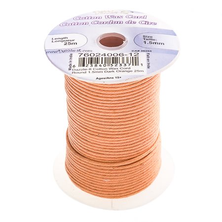 Cotton Cord - 1.5mm Round Waxed - Dark Orange (25m)