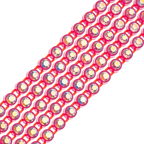 Crystal Lane Rhinestone Trim - ss8 (2.3mm) - Hot Pink Casing/ Crystal AB (1yd)