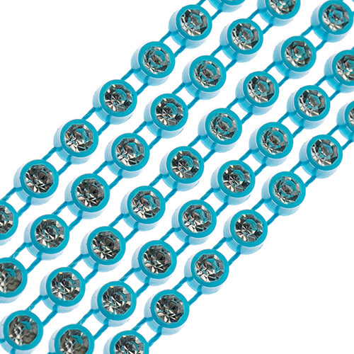 Crystal Lane Rhinestone Trim - ss12 (3mm) - Aqua Casing/ Crystal (1yd)
