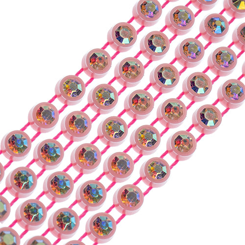 Crystal Lane Rhinestone Trim - ss12 (3mm) - Light Pink Casing/ Crystal AB (1yd)