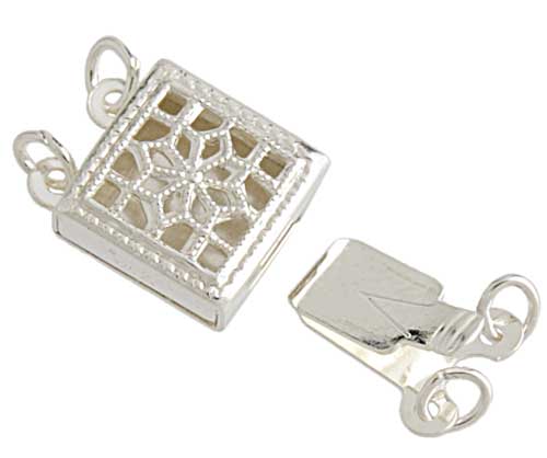 Box Clasp Victorian Filigree Square - 2-Strand - Sterling