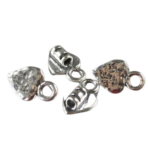 Decorative Crimp End - Small - Hammered Heart with Loop - Sterling