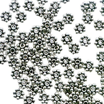 Sterling Spacer Beads - 4mm - Daisy Spacers - Antiqued Sterling (5 grams)