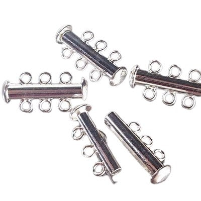 Clasp - 3-Strand - Slide Tube - Bright Silver Plated