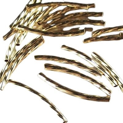 Metal Bead - 26mm - Curved Twisted Tube - Gold-filled