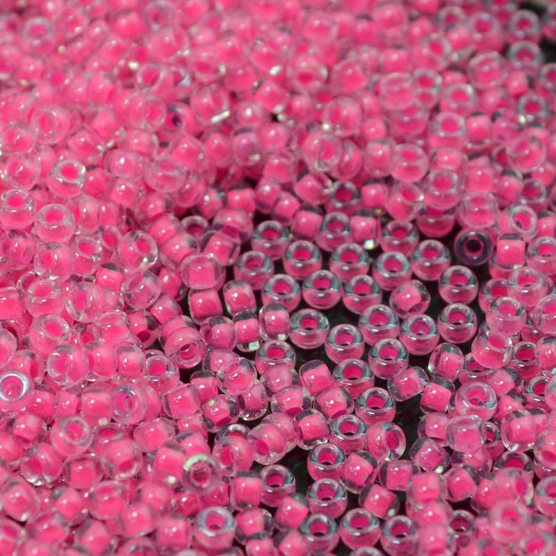Miyuki Seed Beads 11/0 - mb11-4301 - Luminous Inside-Color Hot Neon Pink/Crystal