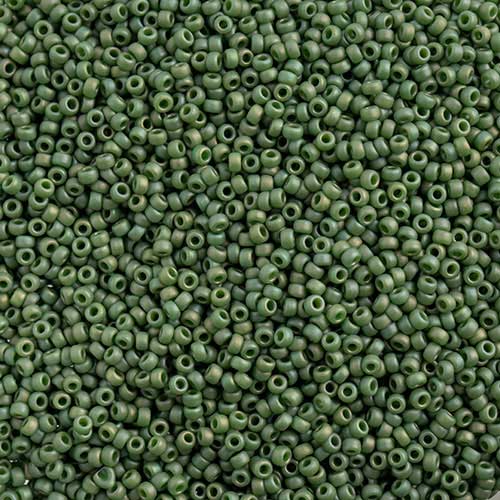 Miyuki Seed Beads - 15/0 - Frosted Glazed/Rainbow Green Emerald Matte AB -mb15-4
