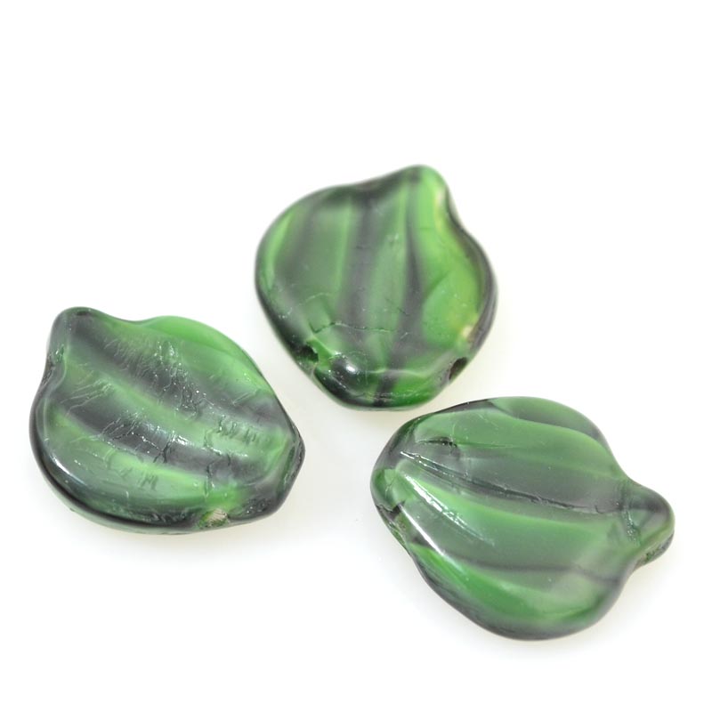 Glass Bead Crab Apple Leaves - 12x14mm - Moss (Strand 20)