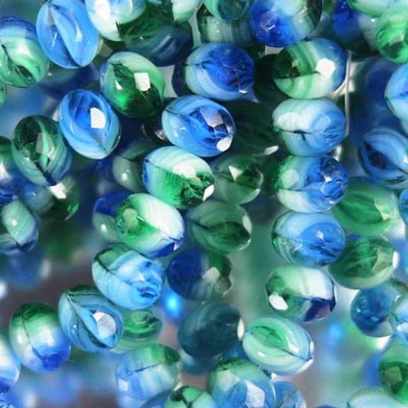 Fire Polish - 7x5mm - Faceted Donut - Sapphires n Emeralds Givre (strand 25)