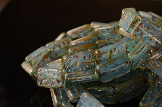 Glass Bead Carved Flat Rectangle - 12x18mm - Tabla Gooseberry