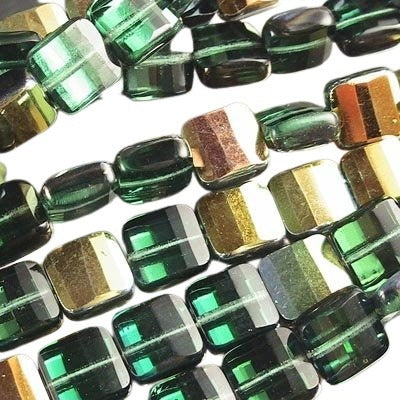 Fire Polish - 9mm - Faceted Flat Square - Dark Sage Green Marea