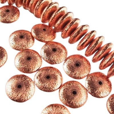 Metal Beads - 12mm - Disk Rondelle - Brushed Bright Copper
