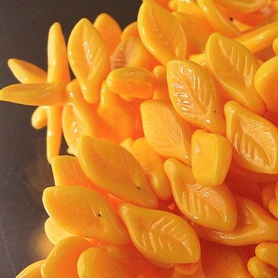 Glass Bead Veiny Leaf - 6x12mm - Peeps Orange (strand 30)