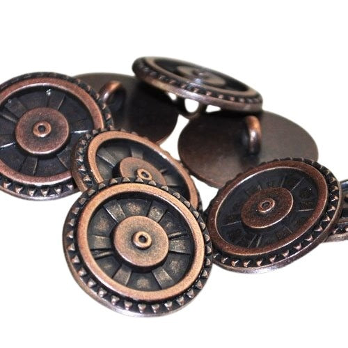 Button - .75in Steampunk Cog and Spoke - Antique Copper