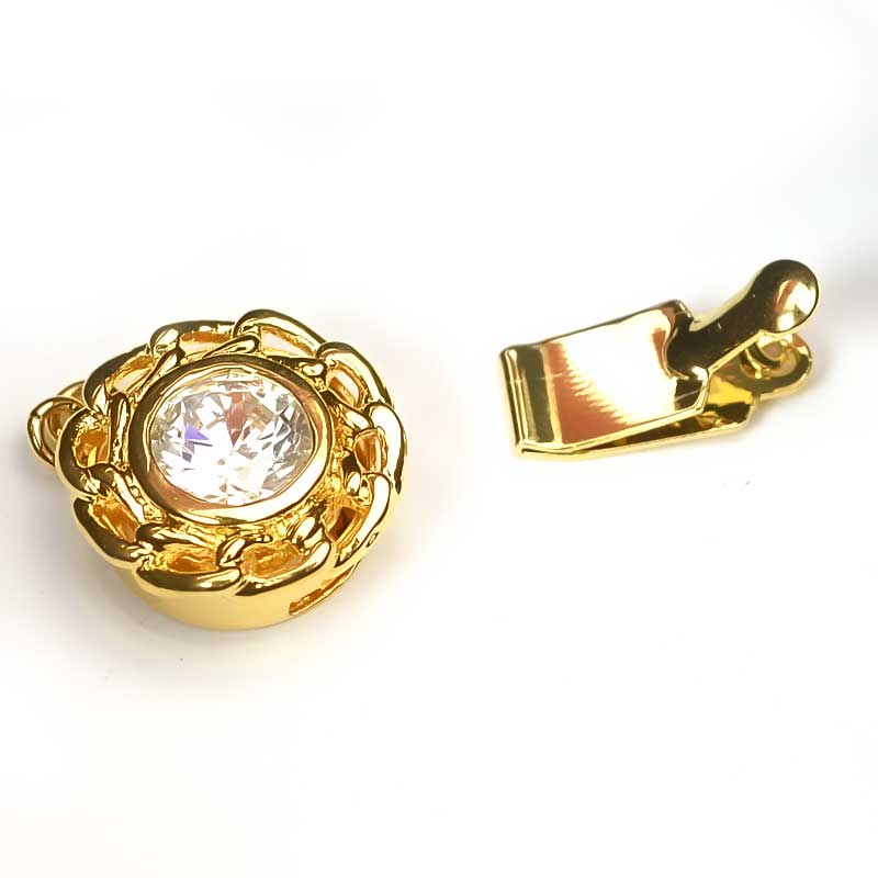 Box Clasp Chain Frame Rhinestone W CZ - Crystal - Gold Plated