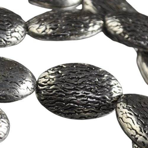 Metal Beads - 28mm - Peach Pit Ovals - Antiqued Silverplated