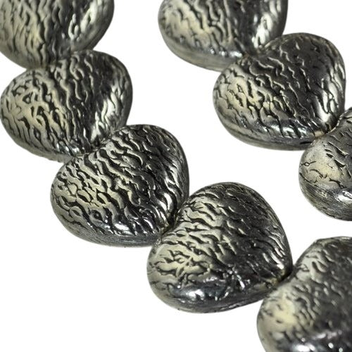 Metal Beads - 20mm - Peach Pit Hearts - Antiqued Silverplated