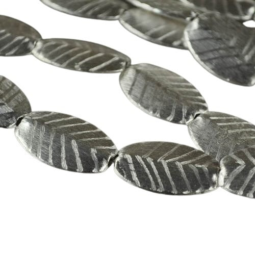 Metal Beads - 30mm - Squared Oval - Stripey Brushed Silver