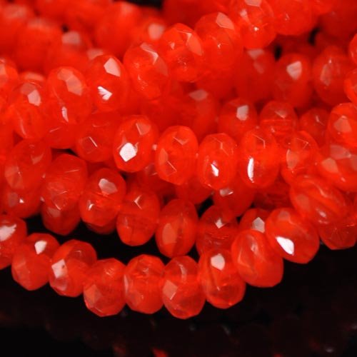 Fire Polish - 5x3mm - Faceted Donut Rondelles - Pele's Orange Fire (Strand 50)