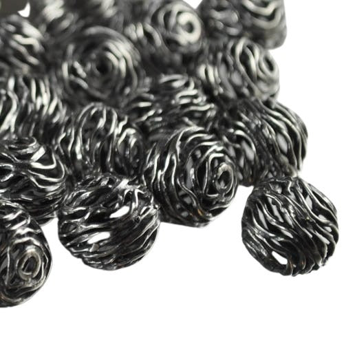 Metal Beads - 12mm - Wound Wicker Ball - Antiqued Silver